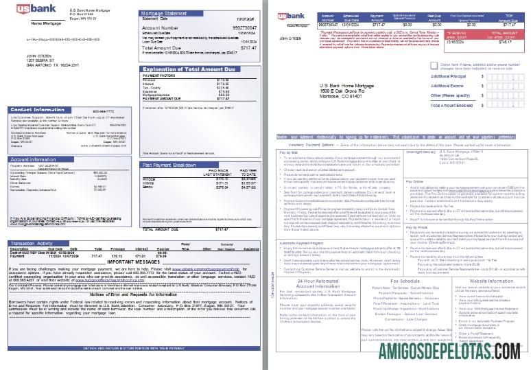 Declaração de hipoteca residencial do banco dos EUA, Missouri, EUA, 3 páginas Scr modelo